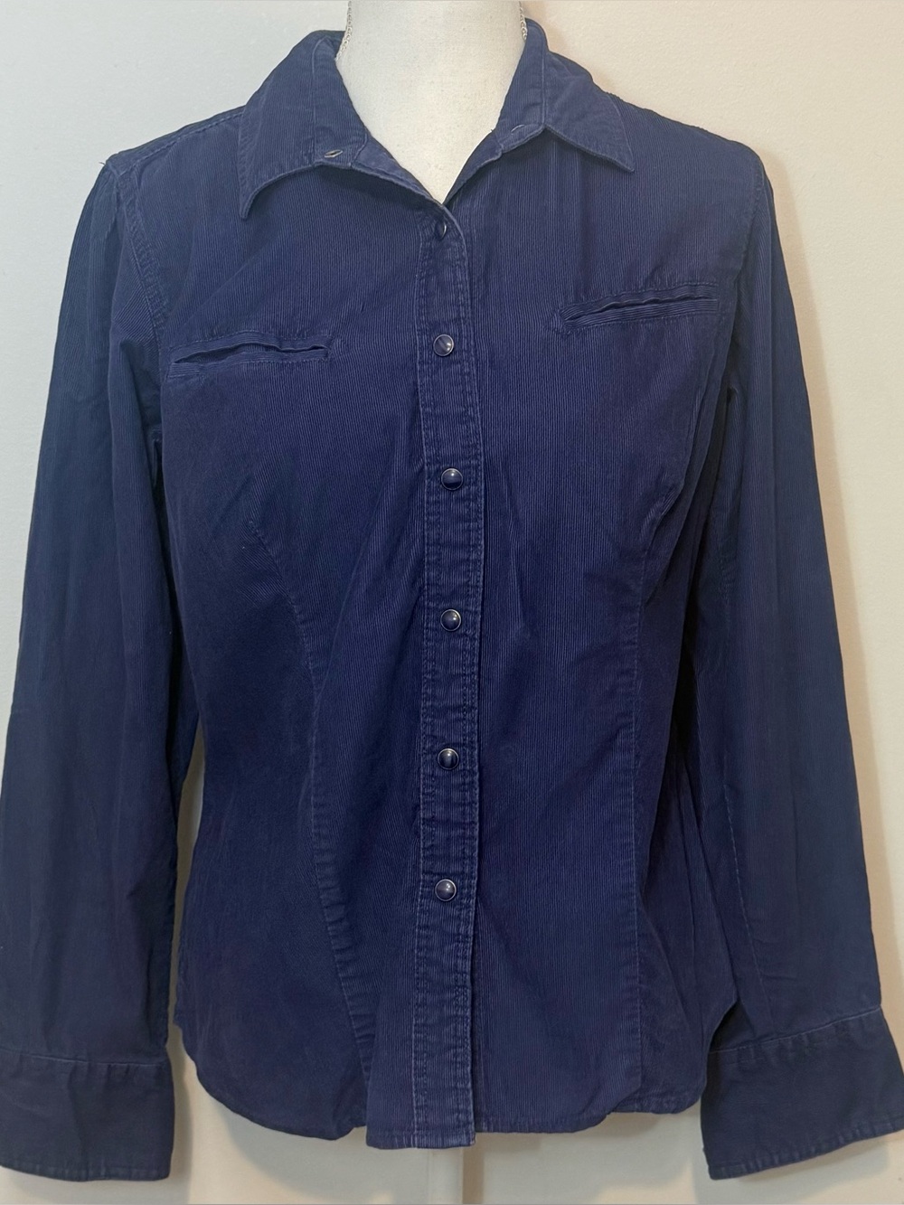 Vintage 2003 Columbia Corduroy Snap Front Shirt Navy Blue Womens Medium